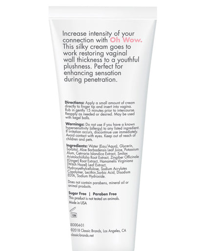 Backside of the CGC Oh Wow Tightening Gel bottle. | Kinkly Shop