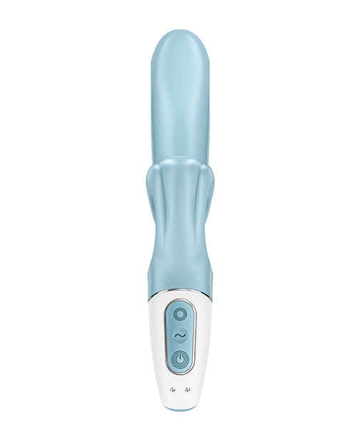 View of the 3-button control panel on the base of the Satisfyer Love Me. The two magnetic charging port prongs are also on the base of this handle, underneath the control panel. | Kinkly Shop