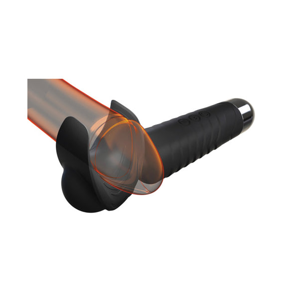 The Man Wand shown wrapped around an illustrated penis head, showcasing how the toy holds the penis. | Kinkly Shop