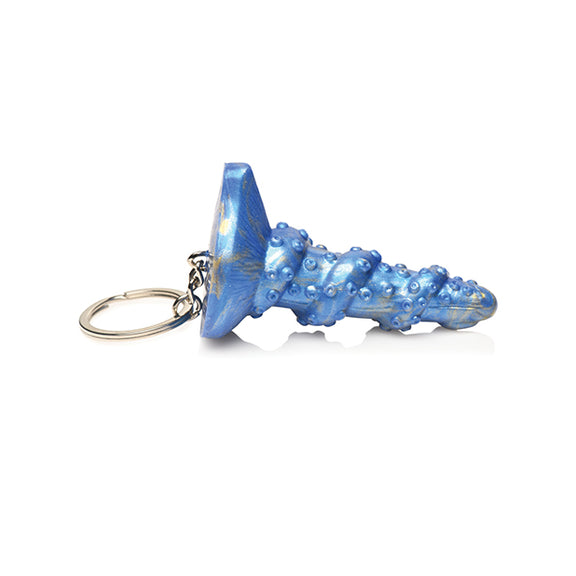 Side view of the Creature Cocks Lord Kraken Key Chain. It looks exactly like the dildo, including the flared base, except it's really little and attached to a keychain. | Kinkly Shop