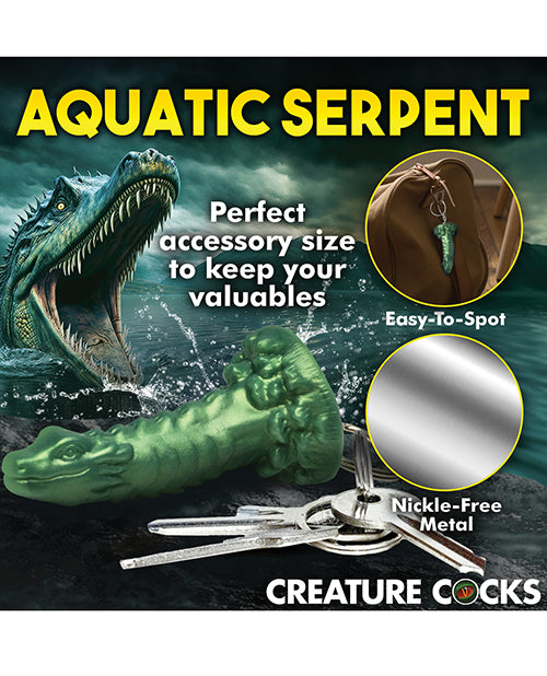 Collage shows that the Creature Cocks Cockness Monster Key Chain is easy to find and made with nickel-free metal. | Kinkly Shop