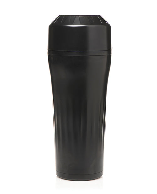 All of the plastic packaging removed from the Creature Cocks Raptor Stroker showcases the plain black stroker case that allows for a lot of discretion. | Kinkly Shop