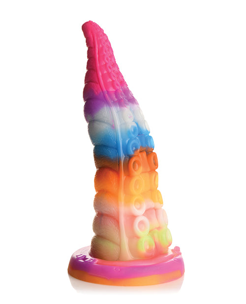 Creature Cocks Luminoctopus in front of a plain white background. The dildo is made up of a lot of different colors. | Kinkly Shop