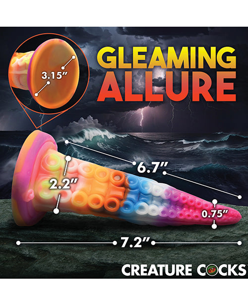 Creature Cocks Luminoctopus with measurements superimposed over the image. All measurements can be found in the text product description. | Kinkly Shop