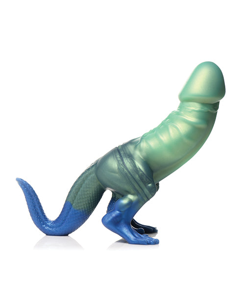 Side view of the Creature Cocks Jurassic Cock. The tip of the dildo includes a slight upwards curve for better g-spot and p-spot pleasure. | Kinkly Shop