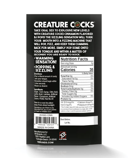 Backside of the packaging. Each serving has 35 calories which is made up of 9g of sugar.  | Kinkly Shop