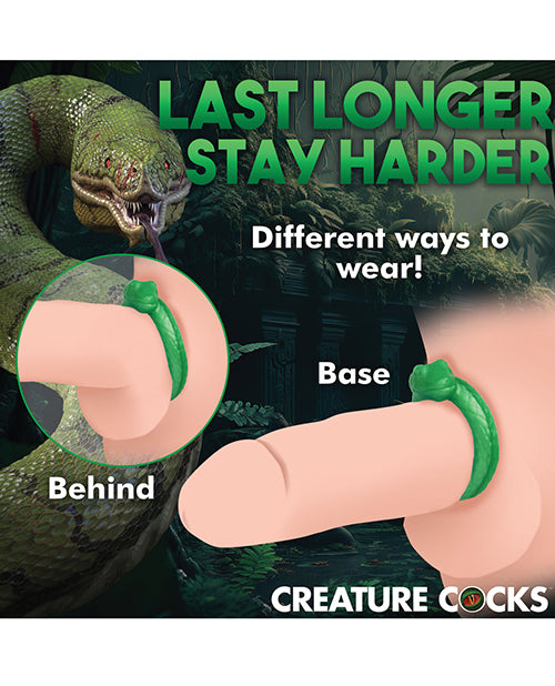 The Creature Cocks Serpentine shown worn on a sex doll penis. It can be worn around the shaft only or worn underneath both the shaft and the balls, depending on how you want to wear it. | Kinkly Shop