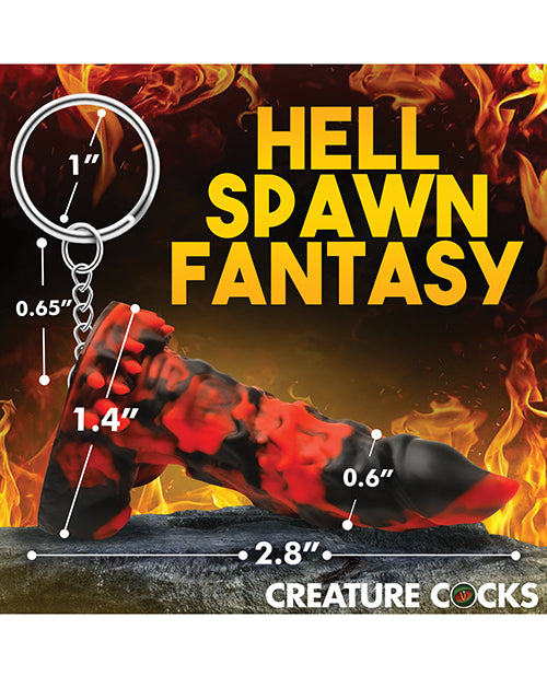 Measurements for the Creature Cocks Fire Demon Keychain including its 1.4" base and 2.8" total length with a chain that's 0.65" in total length. | Kinkly Shop