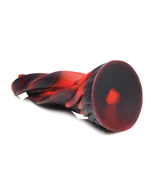 Close-up of the base of the Creature Cocks Hell Kiss. It has a concave design that allows the dildo's base to function as a suction cup. | Kinkly Shop