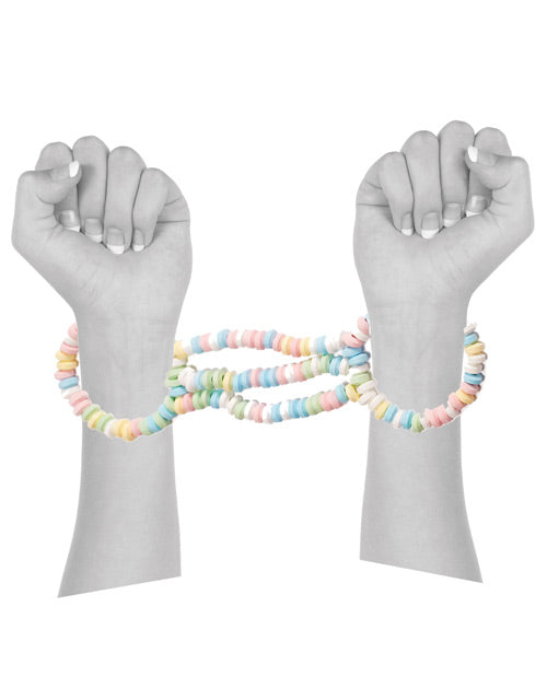 Two hands are wearing the Candy Cuffs. The cuffs look stretchy and tasty between the wrists. | Kinkly Shop