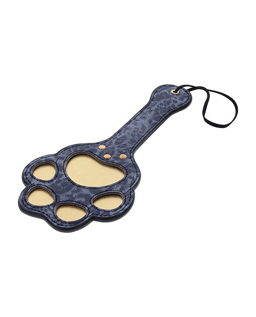 Angled view f the Sportsheets Cougar Paw Paddle showcases the cut-out design of the paw print that will leave an imprint on the skin when spanked. | Kinkly Shop