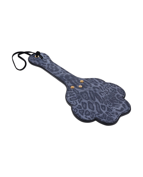 Backside of the Sportsheets Cougar Paw Paddle. The backside only has a blue cheetah print pattern on it. | Kinkly Shop