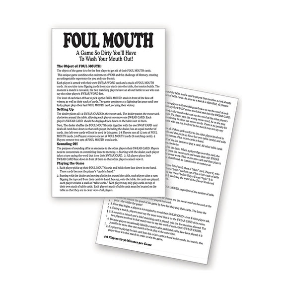 Rules of the Foul Mouth. Basic rules are explained in the product text description. | Kinkly Shop