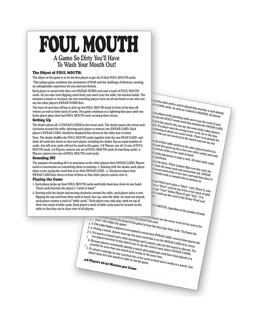 Rules of the Foul Mouth. Basic rules are explained in the product text description. | Kinkly Shop