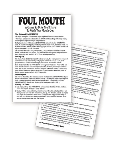 Rules of the Foul Mouth. Basic rules are explained in the product text description. | Kinkly Shop