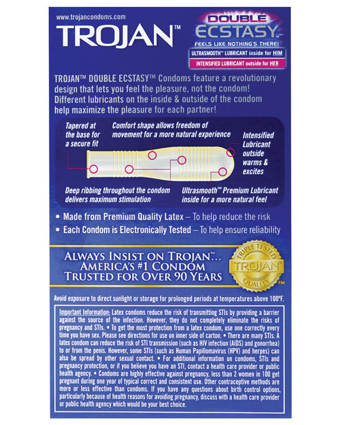 Backside of the packaging of the Trojan Double Ecstasy | Kinkly Shop