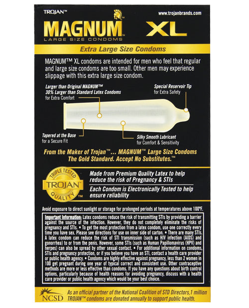Backside of the packaging of the Trojan Magnum XL | Kinkly Shop