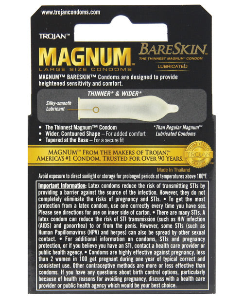 Backside of the packaging of the Trojan Magnum Bareskin 3 pack | Kinkly Shop
