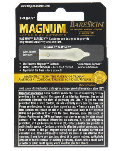 Backside of the packaging of the Trojan Magnum Bareskin 3 pack | Kinkly Shop