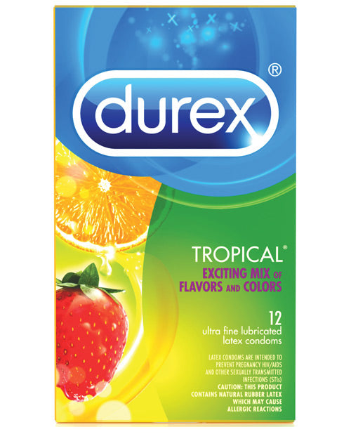 The packaging for the Durex Tropical Condoms in a 12 pack. | Kinkly Shop