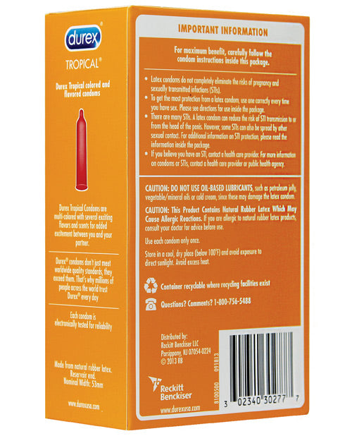 Backside of the 12 pack of the Durex Tropical Condoms | Kinkly Shop
