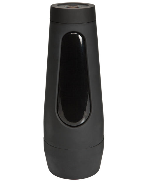 The Main Squeeze The Virgin case with both of the lids on the case. The case looks completely discreet, entirely black, without any way to easily tell that it's a sex toy with all of the lids on. | Kinkly Shop