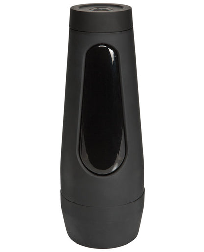 The Main Squeeze The Virgin case with both of the lids on the case. The case looks completely discreet, entirely black, without any way to easily tell that it's a sex toy with all of the lids on. | Kinkly Shop