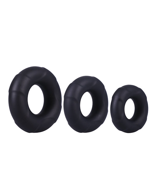 Side view of the In A Bag Cock Ring Set shows the varied diameter of the cock rings along their edges. | Kinkly Shop