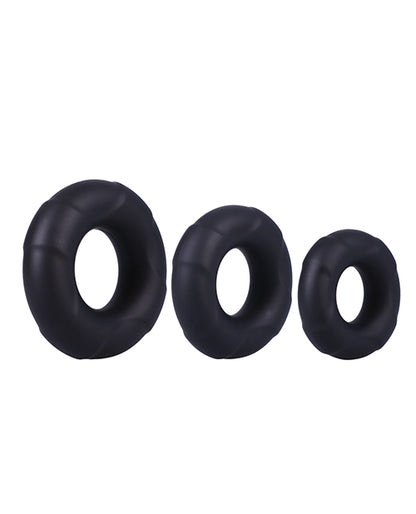 Side view of the In A Bag Cock Ring Set shows the varied diameter of the cock rings along their edges. | Kinkly Shop