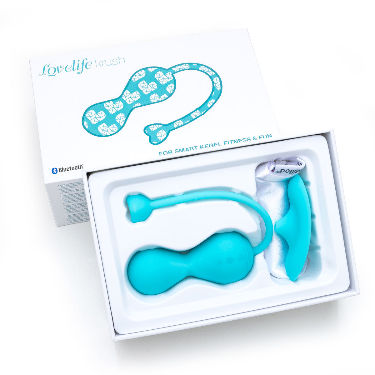 The packaging of the Lovelife Krush with the lid removed to showcase the toy resting inside of the tray that's inside the box to hold the toy. | Kinkly SHop
