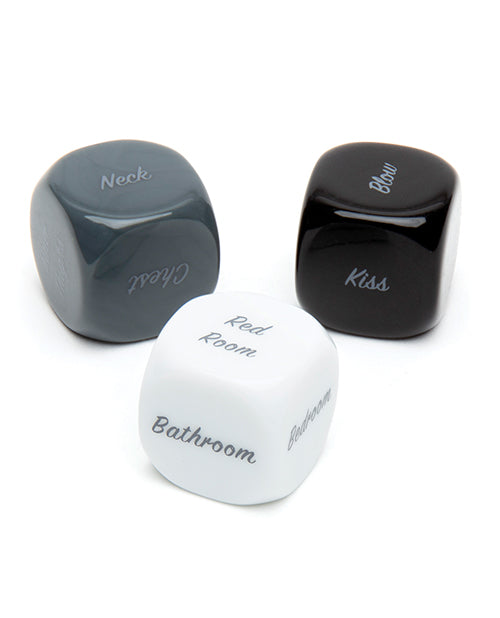 All three dice of the Fifty Shades of Grey Kinky Dice set. | Kinkly Shop