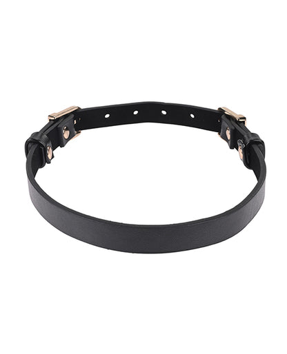 Top-down view of the Sportsheets Double Buckle Day Collar showcases that the backside of the collar is a simple, single piece of faux leather. | Kinkly Shop