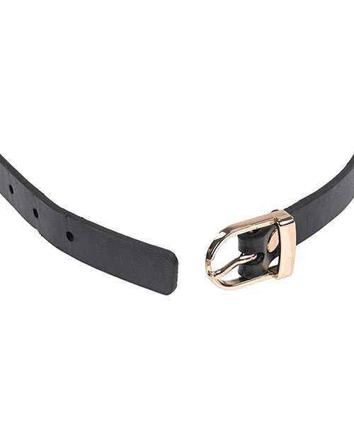 Close-up of the gold buckle. They fasten like standard belt buckles without any kinky-looking elements that might not be discreet. | Kinkly Shop