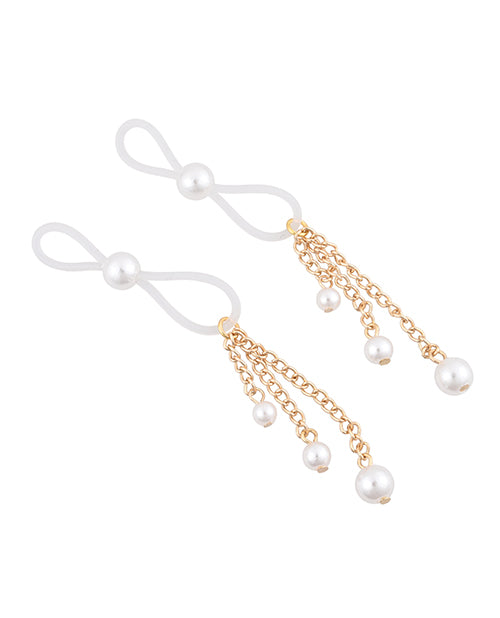Side view of the Sportsheets Pearl Nipple Ties, showcasing how the slidable bead allows for customized fits of the Sportsheets Pearl Nipple Ties | Kinkly Shop