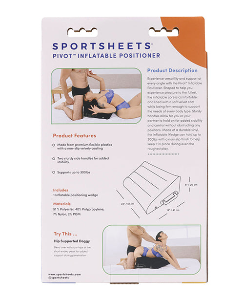 Backside of the packaging of the Sportsheets Inflatable Positioner | Kinkly Shop