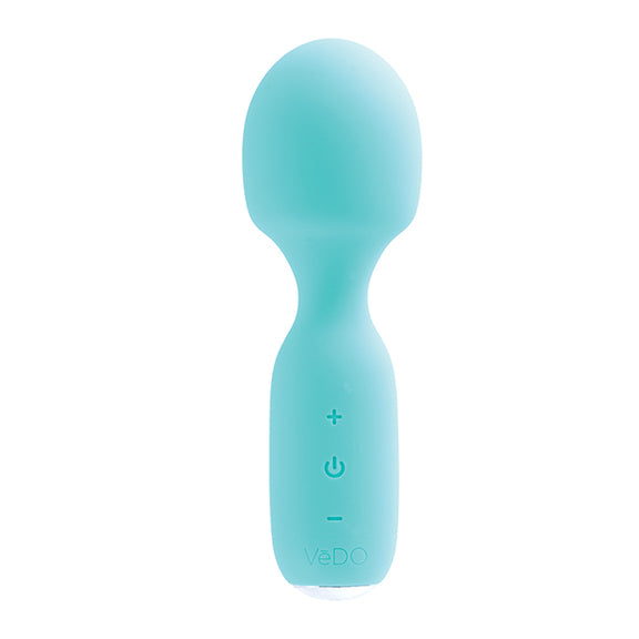 Front view of the VeDO Wini. There are three buttons on the mini handle of the vibrator including a Plus, Minus, and Power button etched into the silicone material. | Kinkly Shop