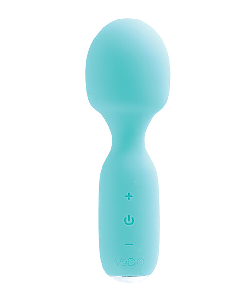 Front view of the VeDO Wini. There are three buttons on the mini handle of the vibrator including a Plus, Minus, and Power button etched into the silicone material. | Kinkly Shop