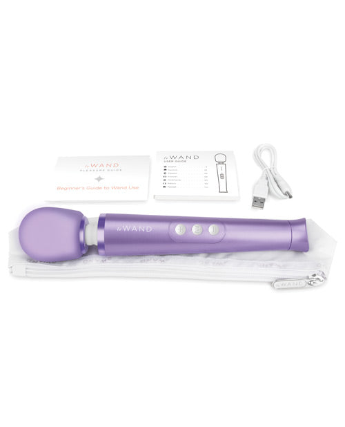 Everything included with the Le Wand Petite Rechargeable in Violet | Kinkly Shop
