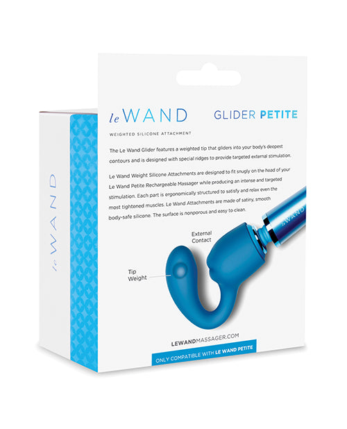 Backside of the packaging of the Le Wand Petite Glider Weighted Attachment | Kinkly Shop