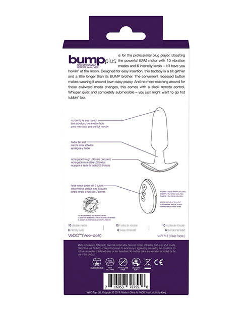 Backside of the packaging for the VeDO Bump Plus with Remote Control | Kinkly Shop