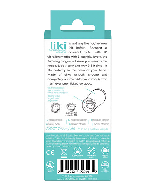 Backside of the packaging for the VeDO Liki | Kinkly Shop