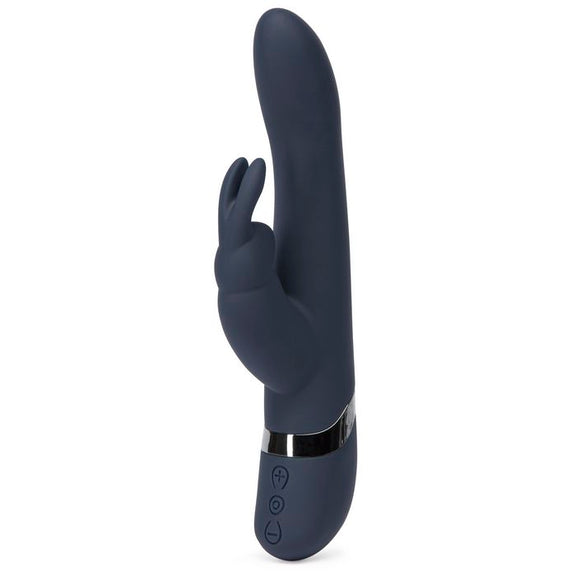 The Fifty Shades Darker: Oh My from a 3/4ths view, making it easy to see the three buttons at the base of the vibrator. This allows for easy control over the vibration intensities. | Kinkly Shop