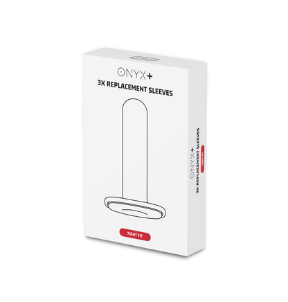 Packaging for the Onyx+ Replacement Sleeves 3 pack of Tight Fit sleeves | Kinkly Shop