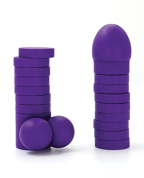 Close-up on the pieces of the Play Wiv Me Cock Tower. They look like round discs that can be stacked to make an erection. | Kinkly Shop