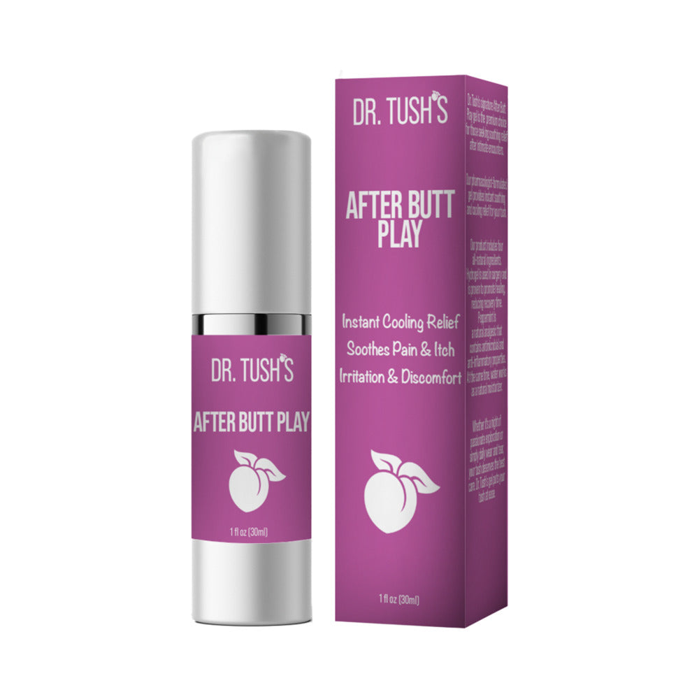 The Dr. Tush's After Butt Play in pink packaging shown next to the cardboard box it comes in | Kinkly Shop