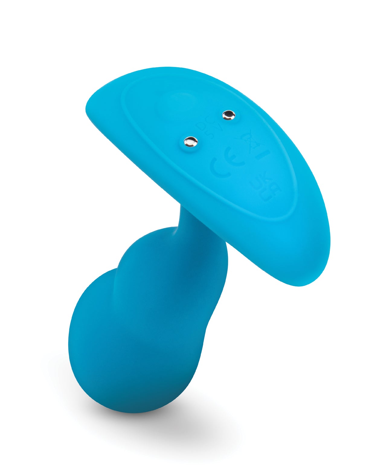 Close-up of the two magnetic charging port prongs built into the base of the B-Vibe Remote Control P-Spot Snug Plug. This is where the charger attaches. | Kinkly Shop