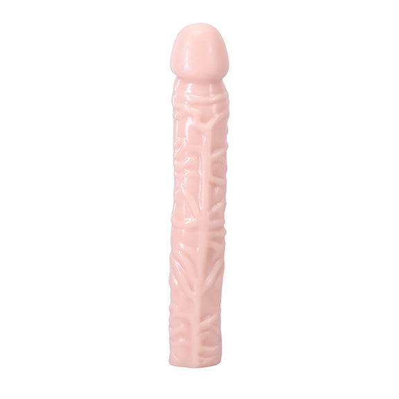 Classic 10" Dong from a top-down view. The dildo is extremely over-the-top veiny with a very pronounced head. It is very straight with no curve to it. | Kinkly Shop