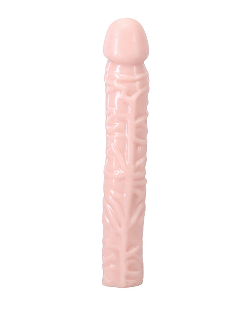 Classic 10" Dong from a top-down view. The dildo is extremely over-the-top veiny with a very pronounced head. It is very straight with no curve to it. | Kinkly Shop