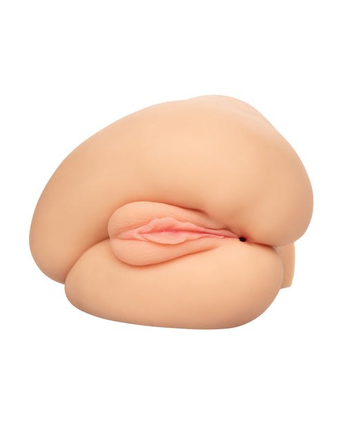 The Stroke It Side Banger with the vulva facing the camera. The stroker's "thighs" are crossed, giving a very realistic view of a person laying on one hip with their ass presented to their lover. | Kinkly Shop
