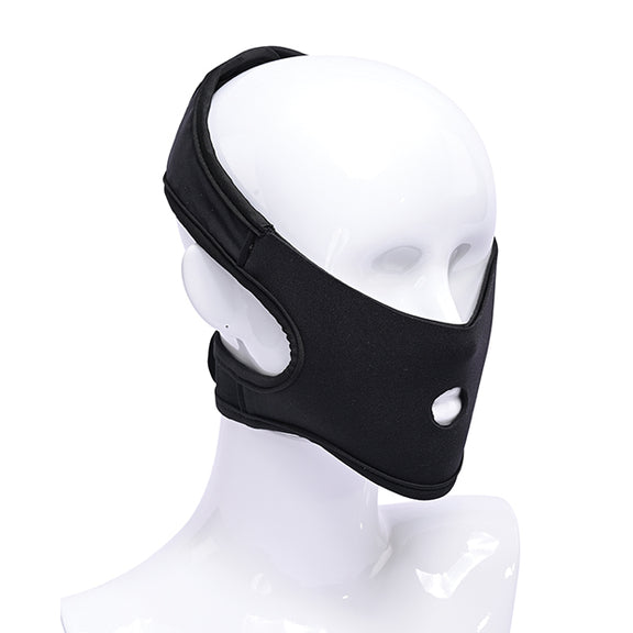 A mannequin head wears the Pivot In Your Face Strap-On. The strap-on harness has two behind-the-head straps to support the weight of the dildo in the front. | Kinkly Shop